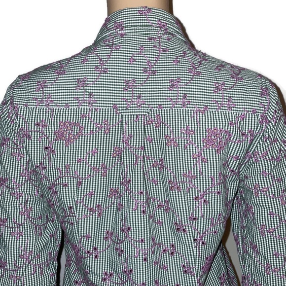 Anthropologie Odile Gingham Embroidered Eyelet Button Down Top SZ 6 - Picture 3 of 9